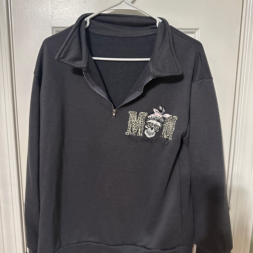 Women's MOM Gray Half Zip Sweatshirt